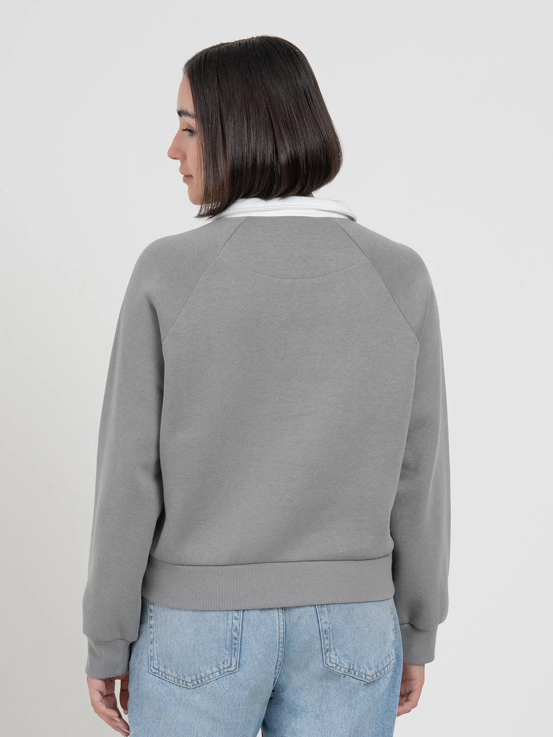 Grey Cut & Sew Half-Zip Sweatshirt for Women | Casual Everyday Comfort - Image 4