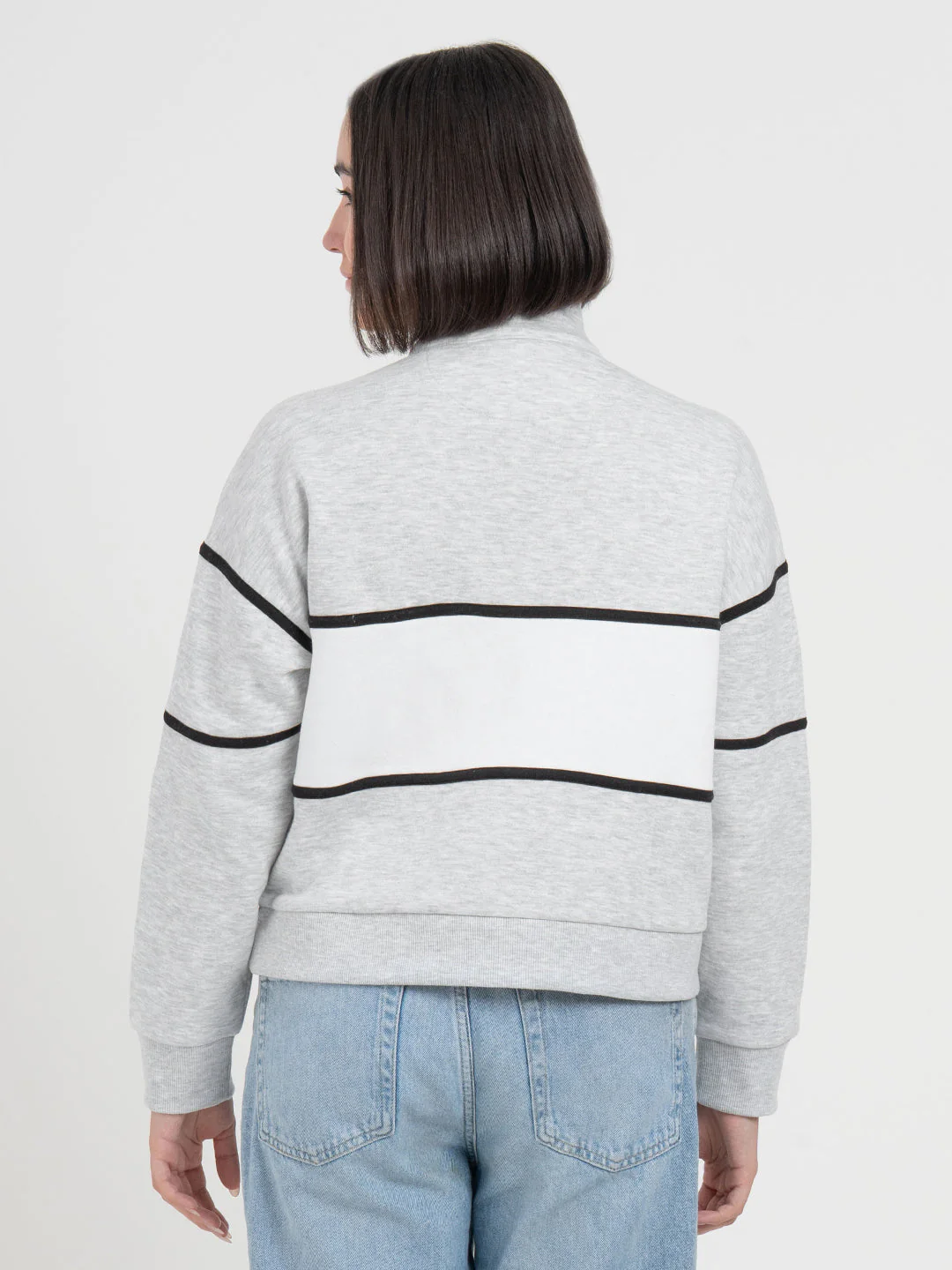 Grey Melange Half-Zip Sweatshirt for Women | Effortless Everyday Style - Image 5