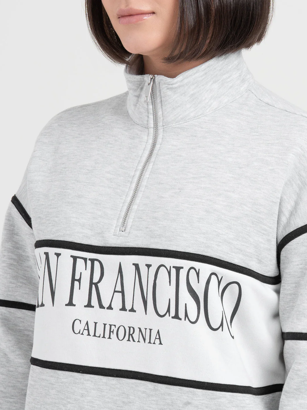Grey Melange Half-Zip Sweatshirt for Women | Effortless Everyday Style - Image 6