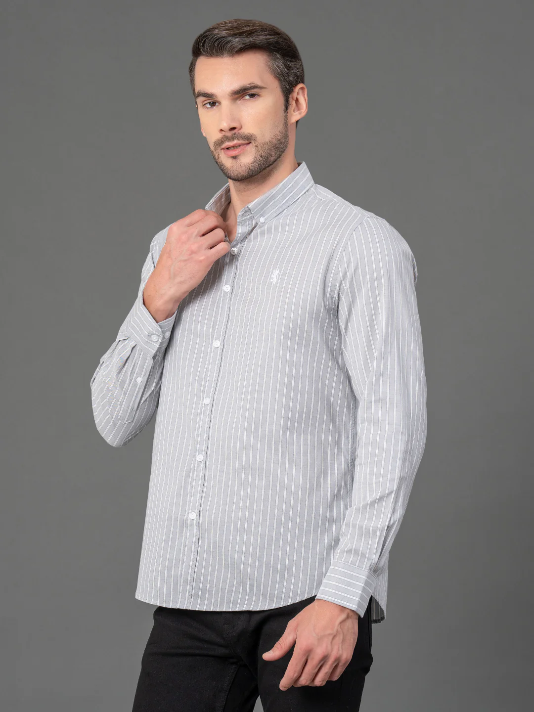 Grey Striped Shirt for Men - Image 2