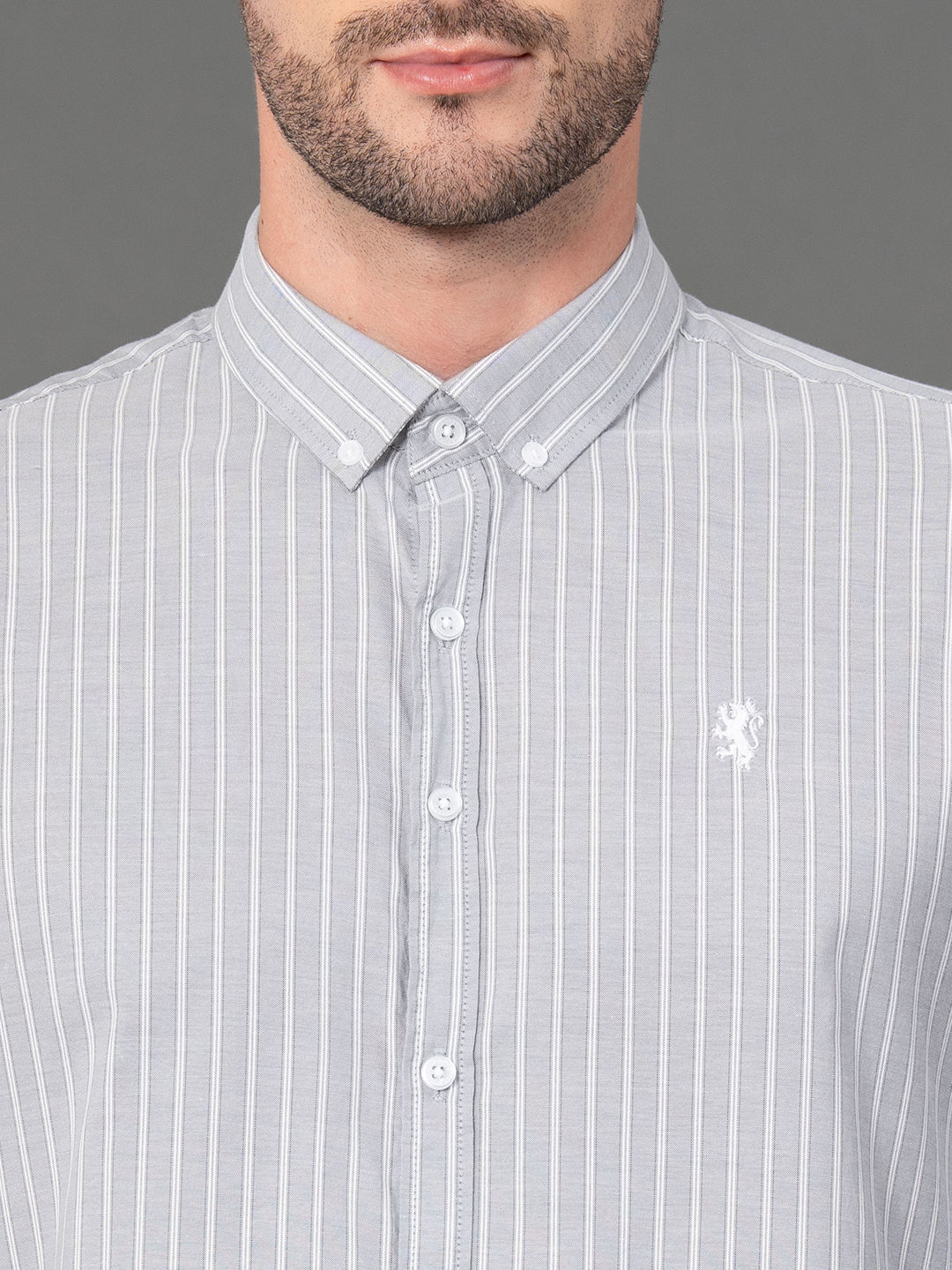 Grey Striped Shirt for Men - Image 4
