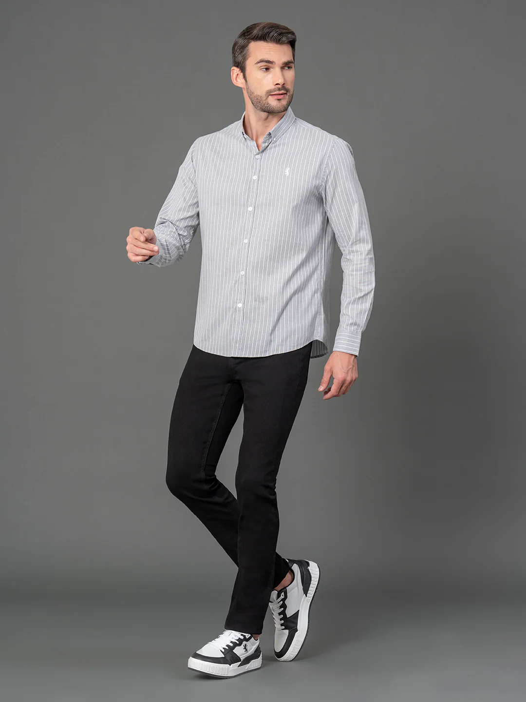 Grey Striped Shirt for Men - Image 5