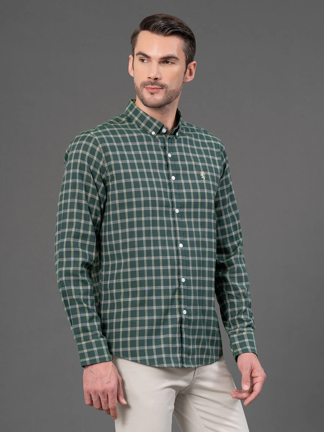 Hunter Green Checked Shirt for Men - Image 2