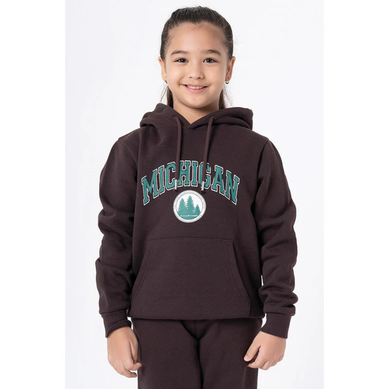 Kids Unisex Brown Graphic Print Hoodie - Image 3