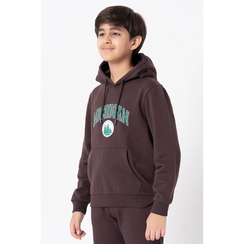 Kids Unisex Brown Graphic Print Hoodie - Image 4