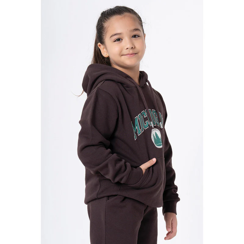 Kids Unisex Brown Graphic Print Hoodie - Image 5