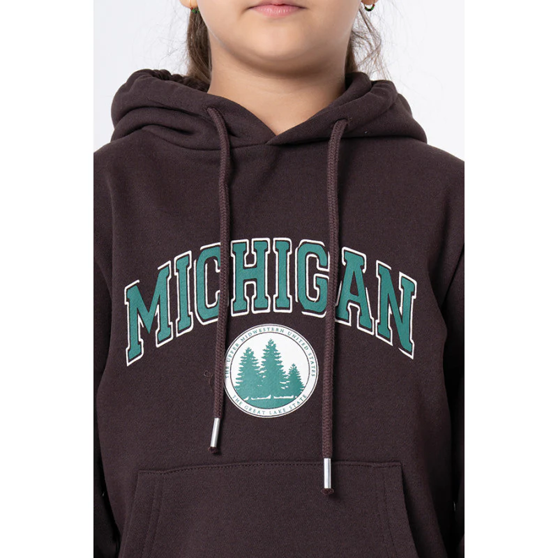 Kids Unisex Brown Graphic Print Hoodie - Image 9