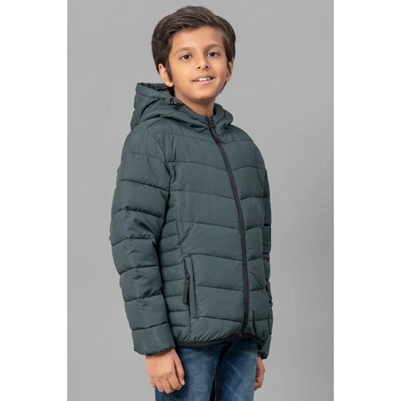 Kids Unisex Dark Green Padded Jacket - Image 3