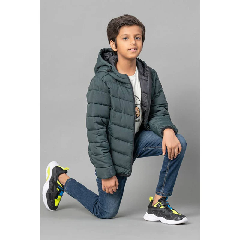 Kids Unisex Dark Green Padded Jacket - Image 6