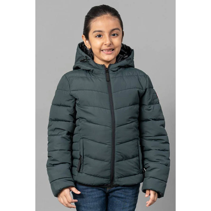 Kids Unisex Dark Green Padded Jacket - Image 7
