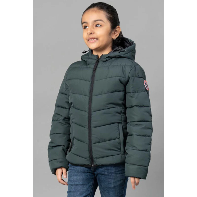 Kids Unisex Dark Green Padded Jacket - Image 8