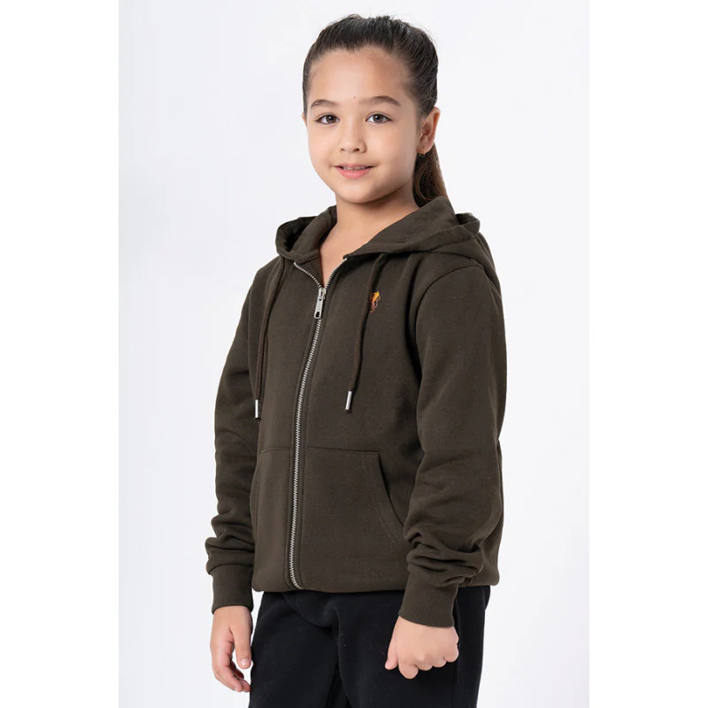 Kids Unisex Dark Olive Solid Hoodie - Image 2