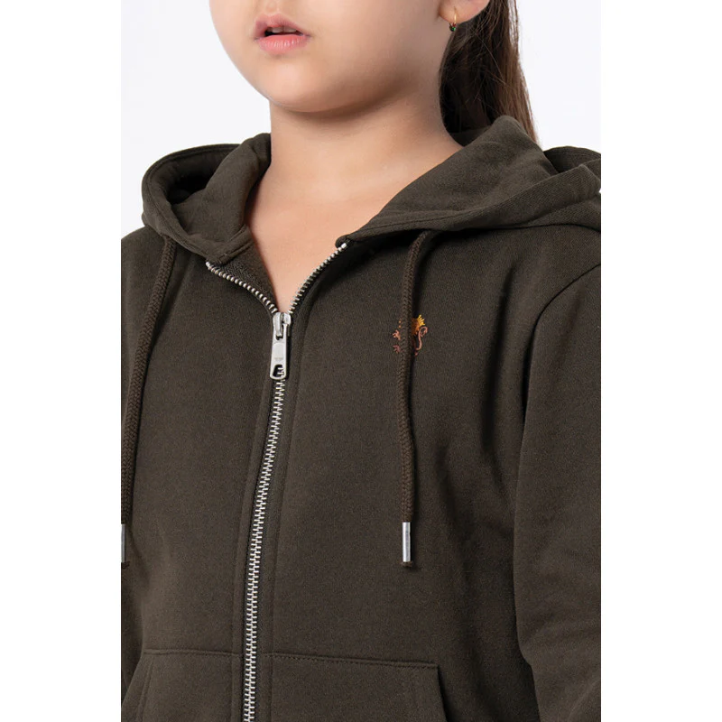 Kids Unisex Dark Olive Solid Hoodie - Image 4
