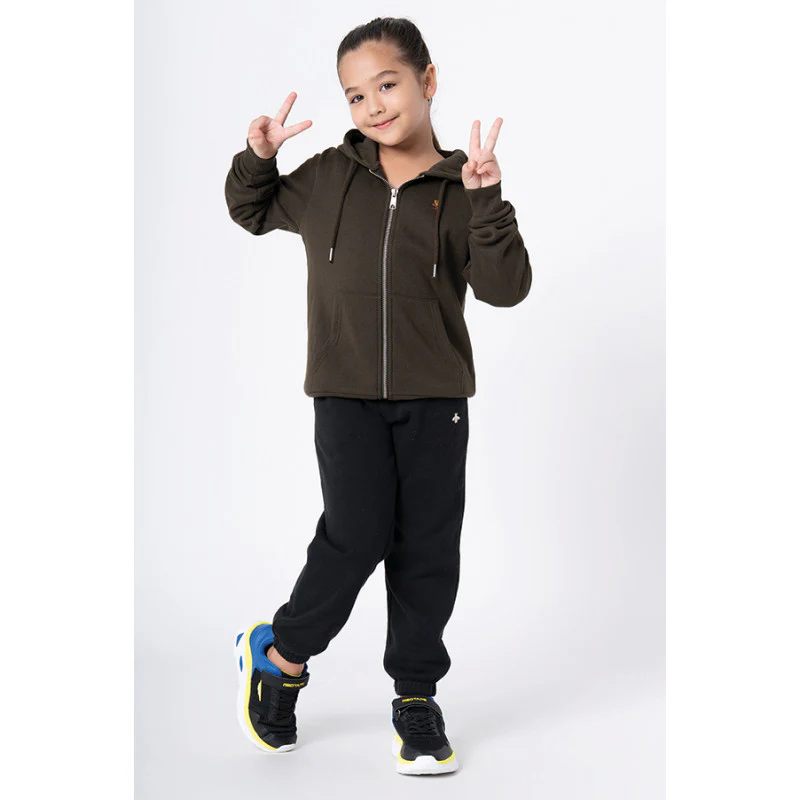 Kids Unisex Dark Olive Solid Hoodie - Image 5