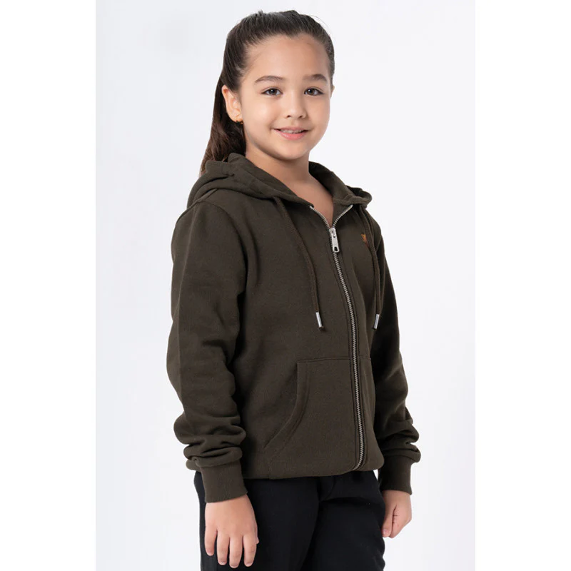 Kids Unisex Dark Olive Solid Hoodie - Image 6