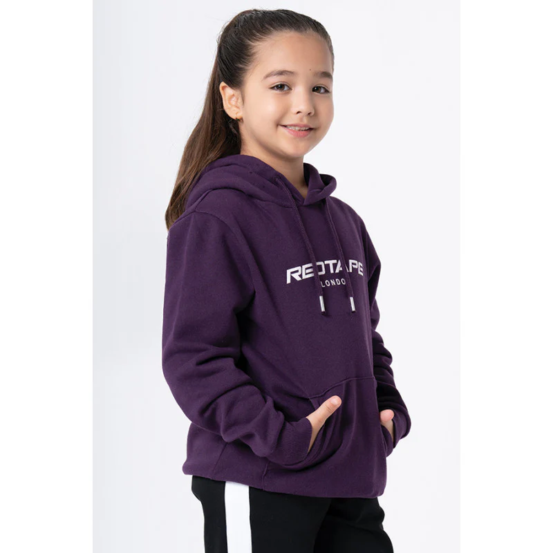 Kids Unisex Dark Purple Printed Hoodie - Image 5