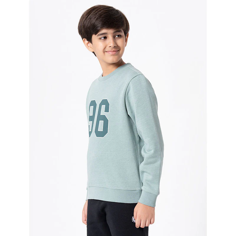 Kids Unisex Green Melange Printed Sweatshirt - Image 2