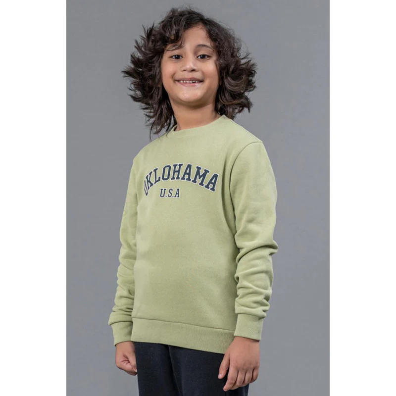 Kids Unisex Leaf Green Graphic Print Sweatshirt - Image 2