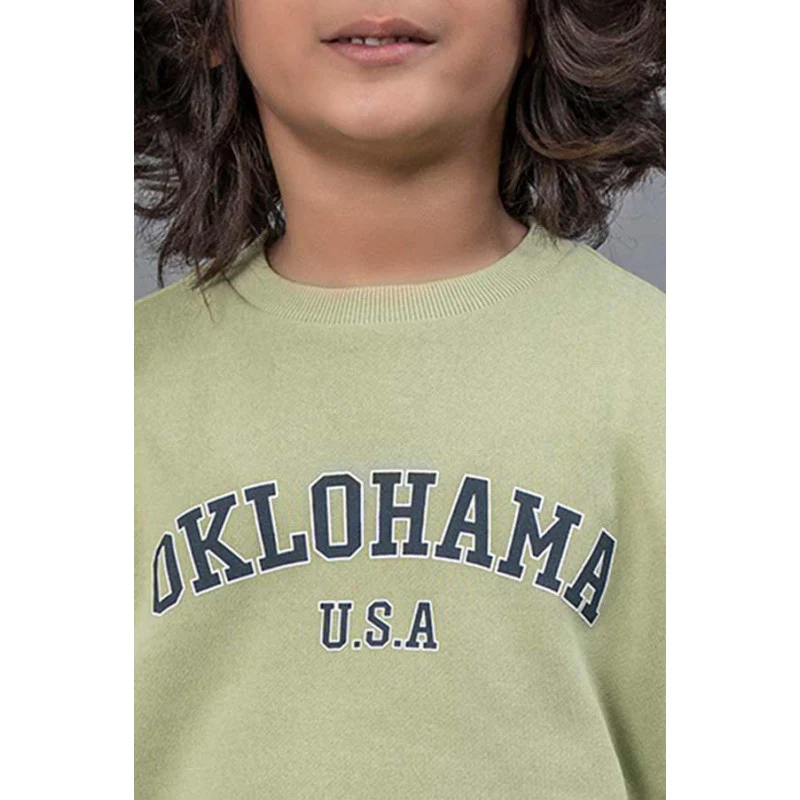 Kids Unisex Leaf Green Graphic Print Sweatshirt - Image 4