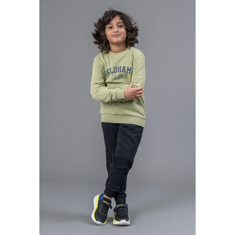 Kids Unisex Leaf Green Graphic Print Sweatshirt - Image 5