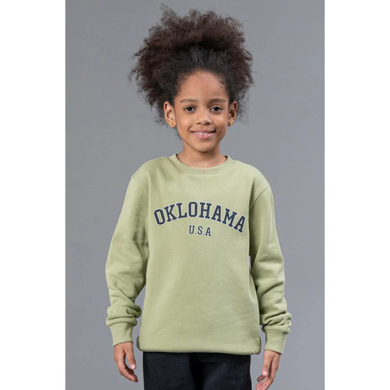 Kids Unisex Leaf Green Graphic Print Sweatshirt - Image 6