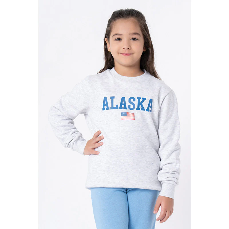 Kids Unisex Light Grey Melange Graphic Print Sweatshirt - Image 3