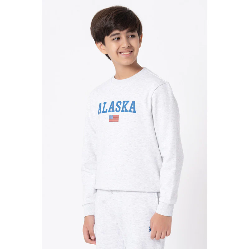 Kids Unisex Light Grey Melange Graphic Print Sweatshirt - Image 4