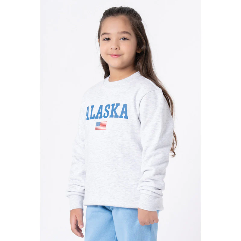 Kids Unisex Light Grey Melange Graphic Print Sweatshirt - Image 5