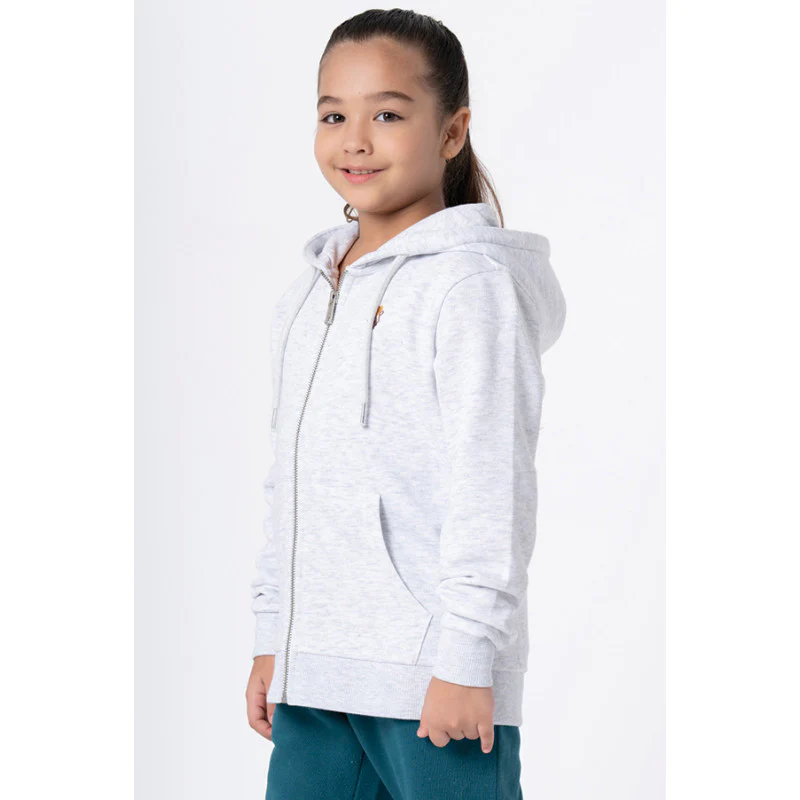 Kids Unisex Light Grey Melange Solid Hoodie - Image 2