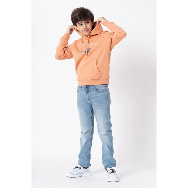 Kids Unisex Light Orange Graphic Print Hoodie - Image 10