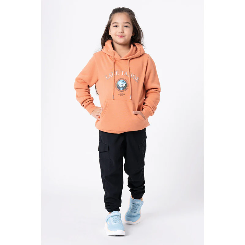 Kids Unisex Light Orange Graphic Print Hoodie - Image 2