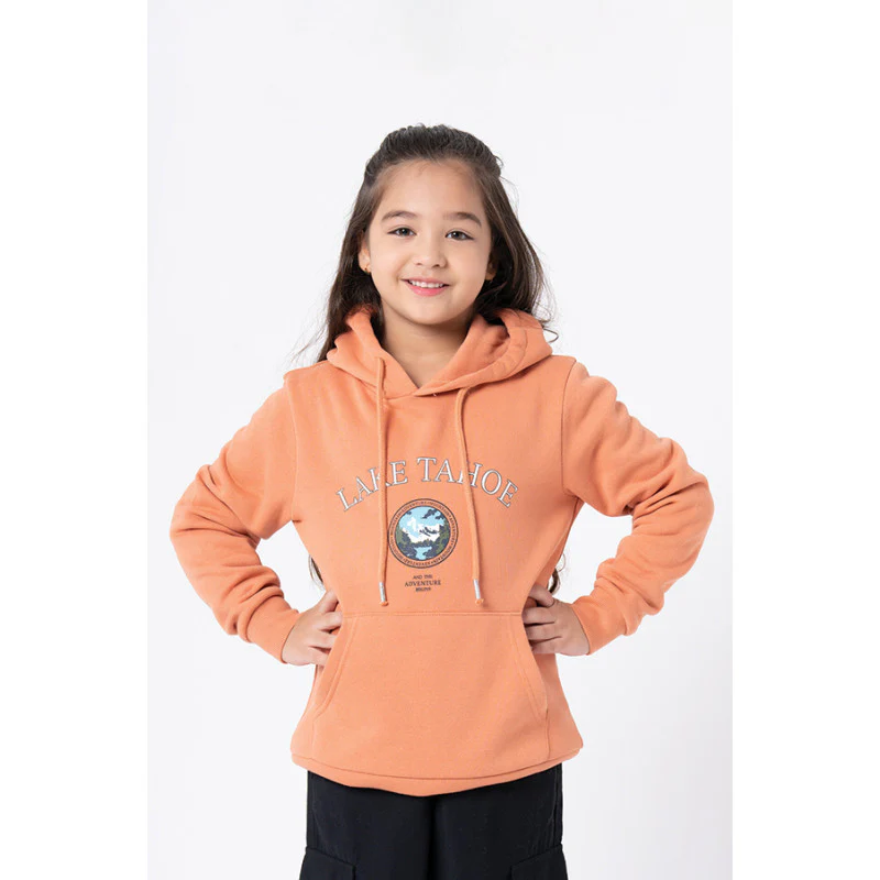 Kids Unisex Light Orange Graphic Print Hoodie - Image 3