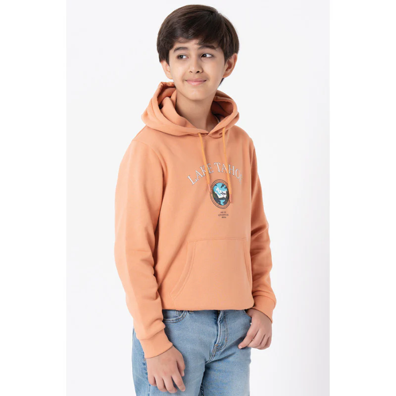 Kids Unisex Light Orange Graphic Print Hoodie - Image 4