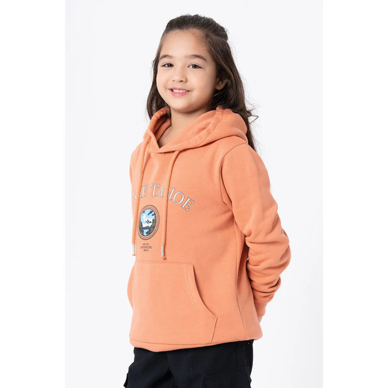 Kids Unisex Light Orange Graphic Print Hoodie - Image 5