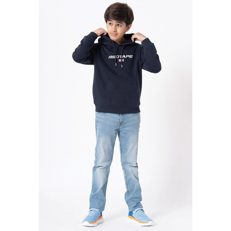 Kids Unisex Navy Printed Hoodie - Image 10