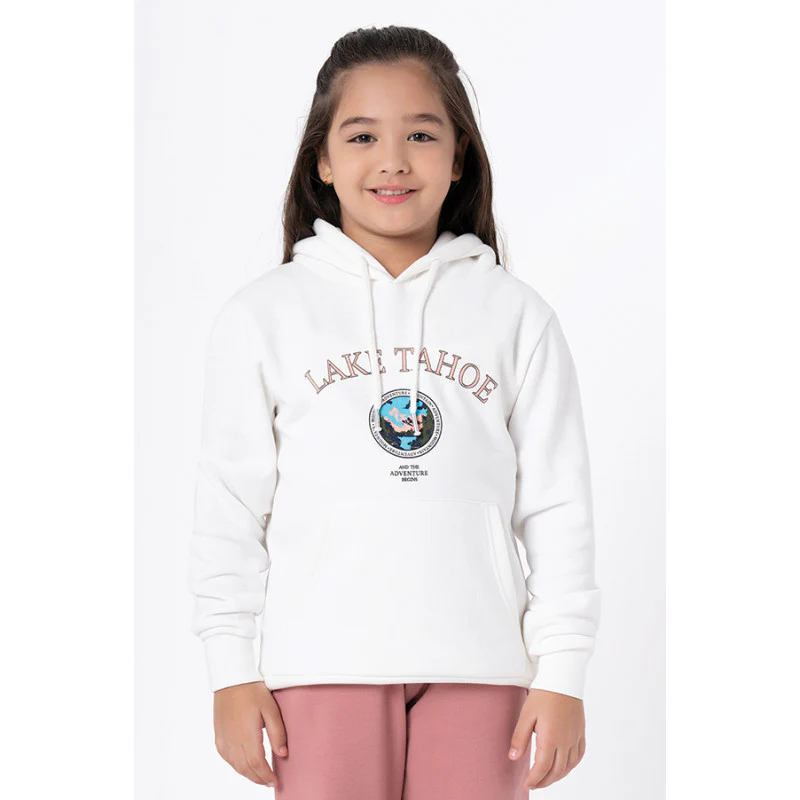 Kids Unisex Off White Graphic Print Hoodie - Image 3