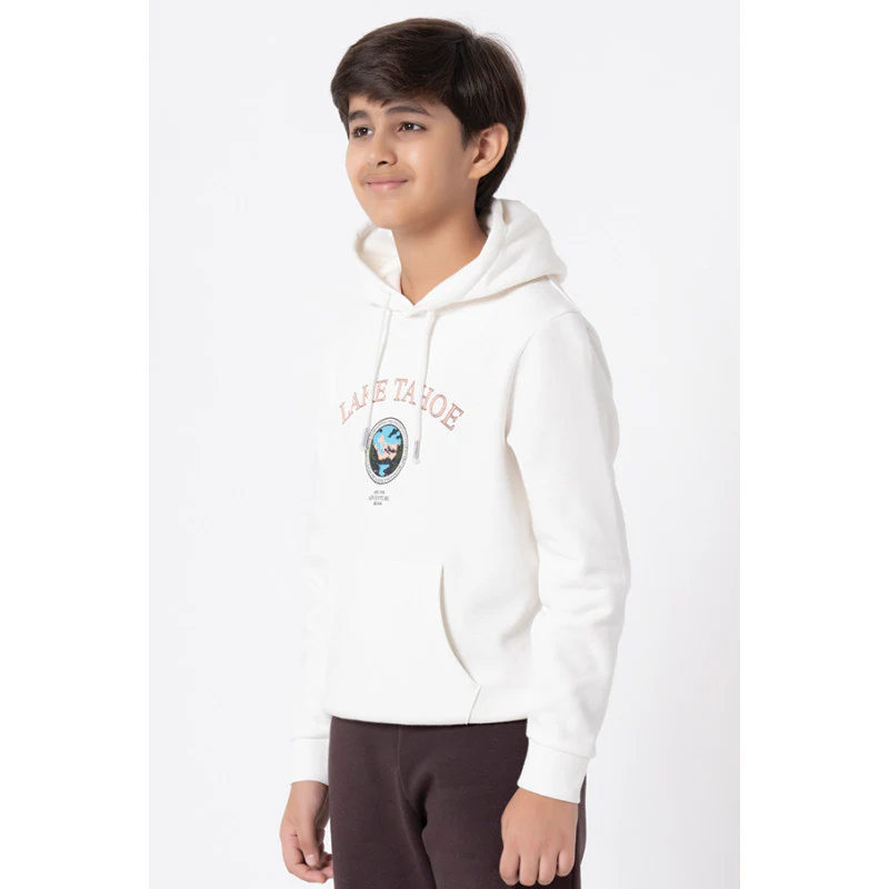 Kids Unisex Off White Graphic Print Hoodie - Image 4