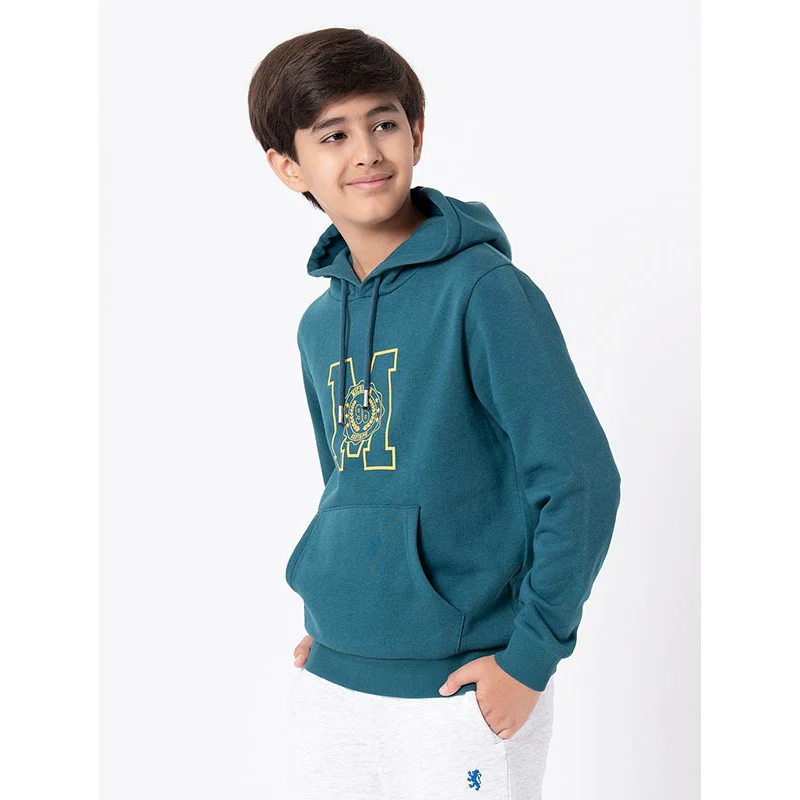 Kids Unisex Turquoise Graphic Print Hoodie - Image 2