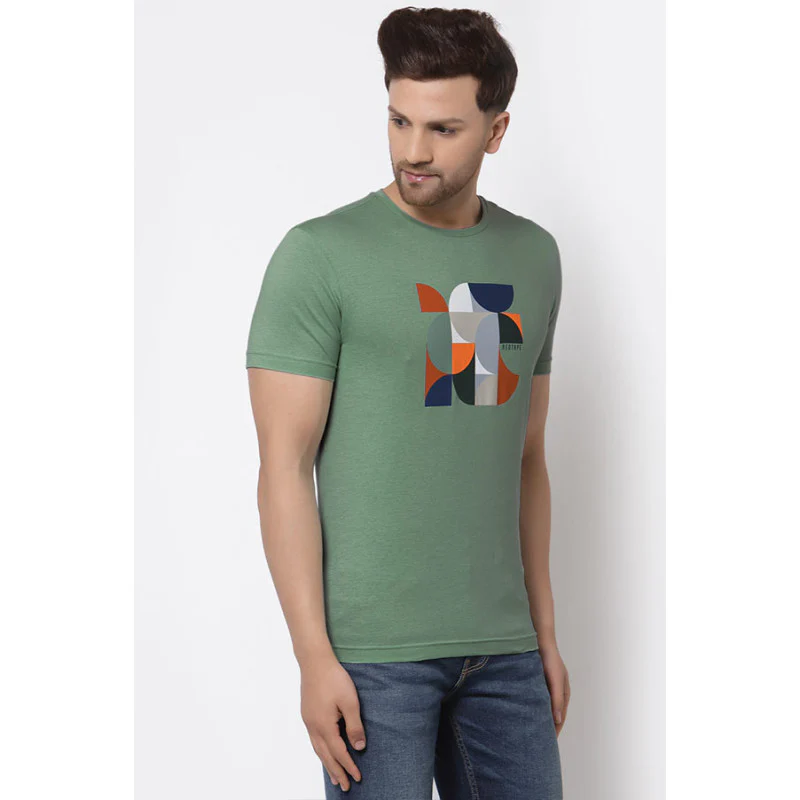 Leaf Green Graphic Print Pure Cotton Men's T-Shirt - Image 2