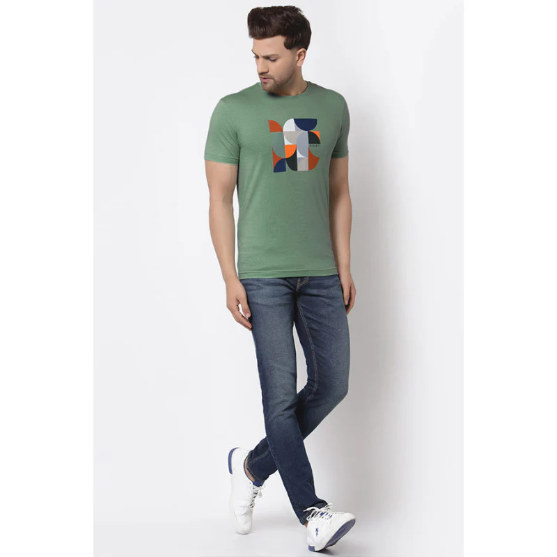 Leaf Green Graphic Print Pure Cotton Men's T-Shirt - Image 4