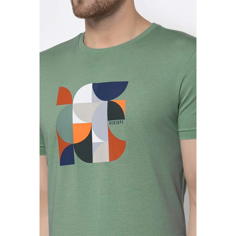 Leaf Green Graphic Print Pure Cotton Men's T-Shirt - Image 5