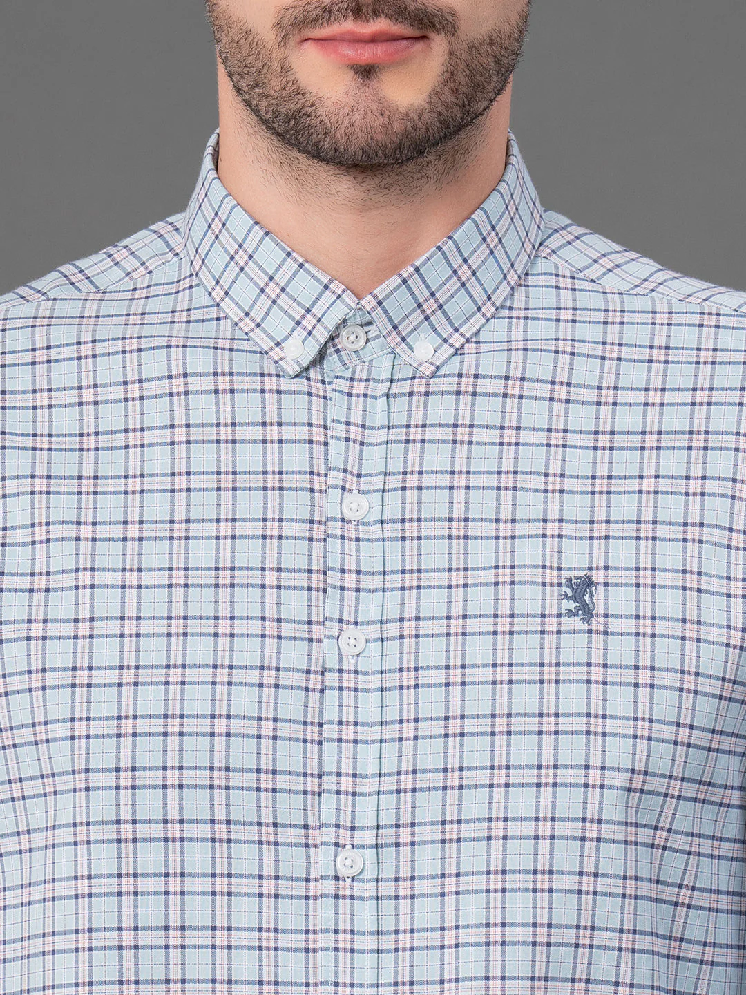 Light Aqua Checked Shirt for Men - Image 4