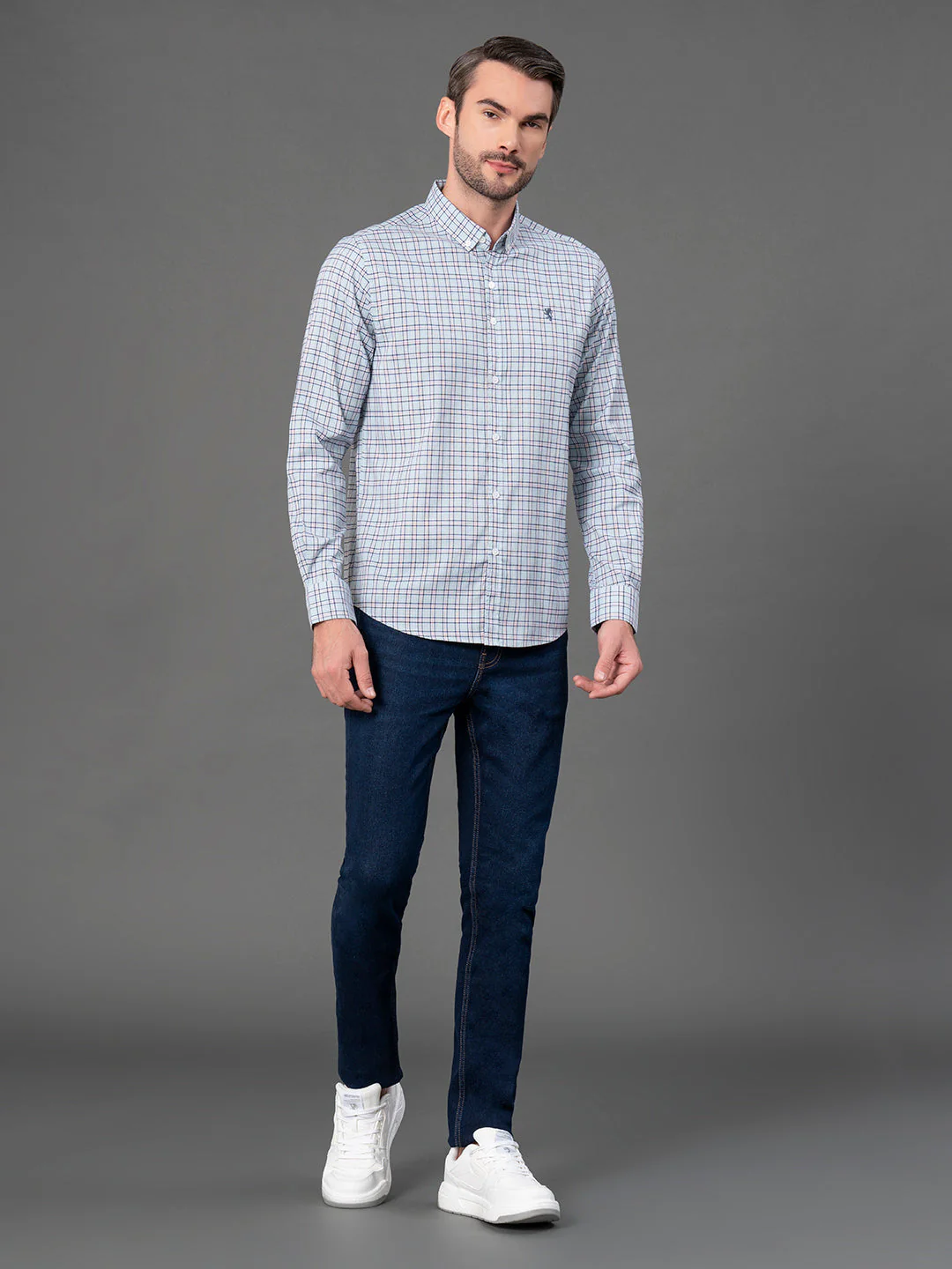 Light Aqua Checked Shirt for Men - Image 5