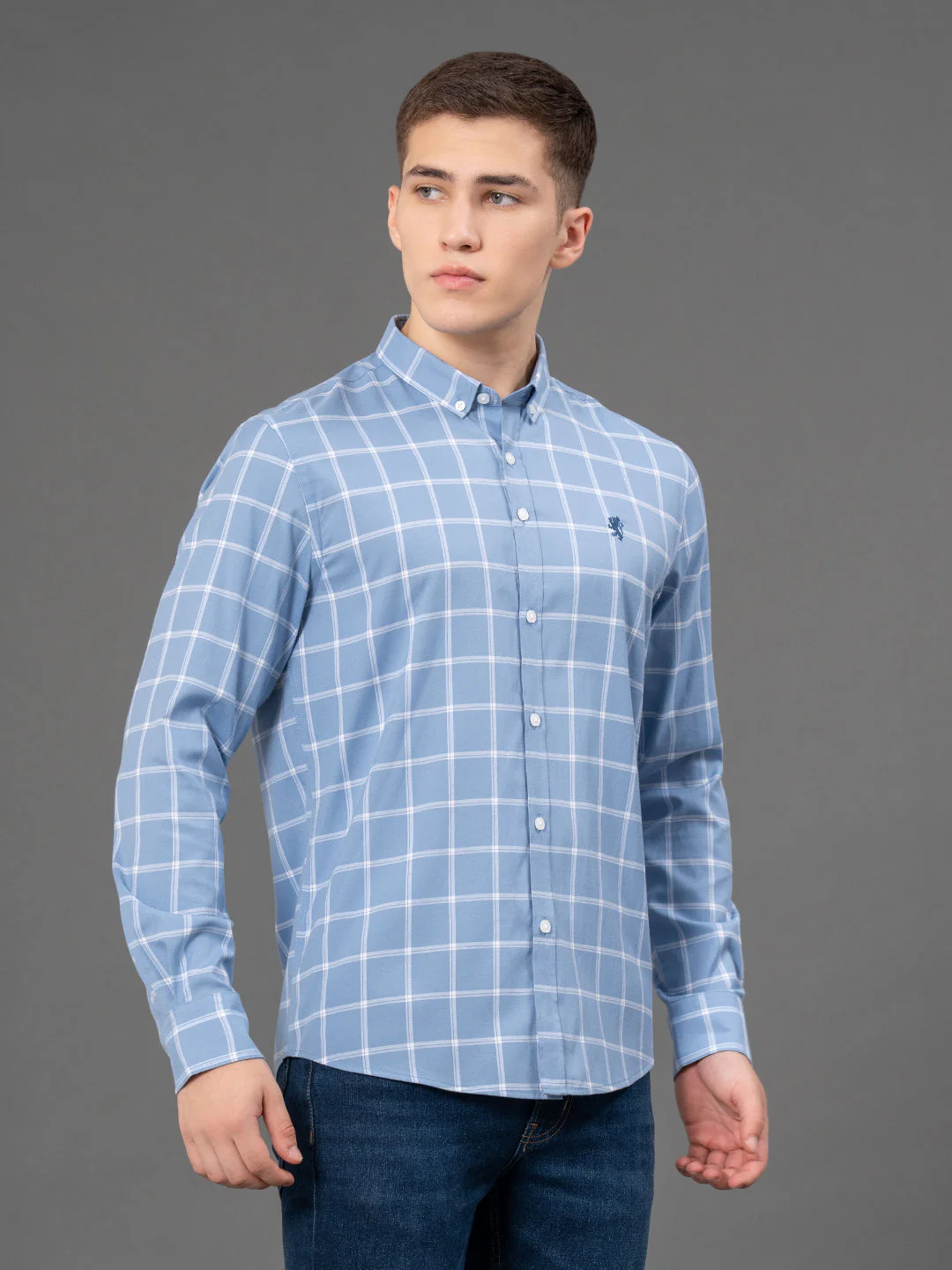 Light Blue Checked Shirt for Men - Image 2