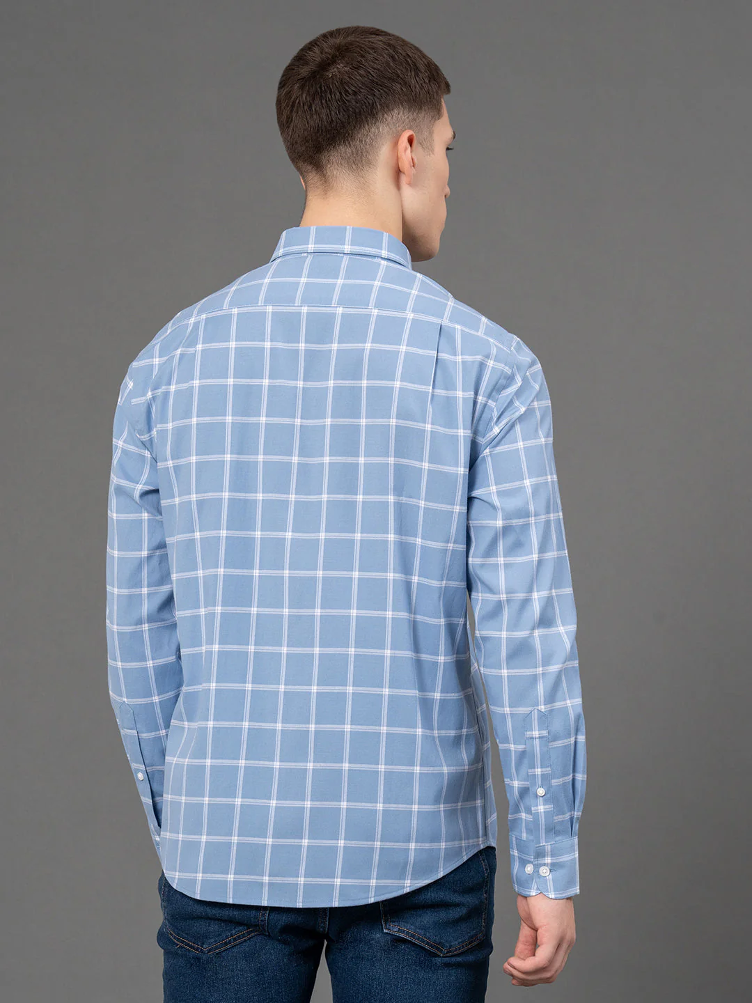 Light Blue Checked Shirt for Men - Image 3