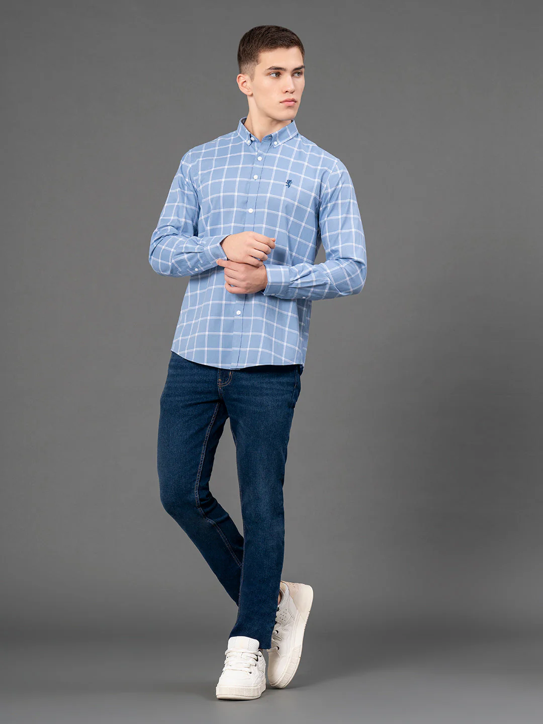 Light Blue Checked Shirt for Men - Image 5