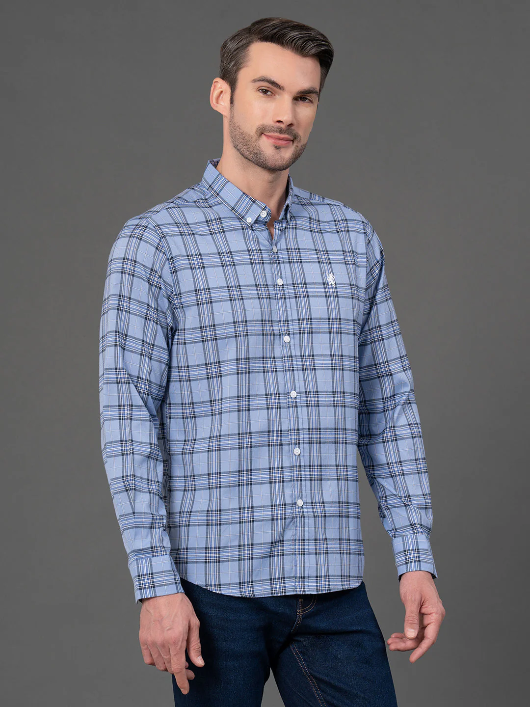Light Blue Checked Shirt for Men - Image 2