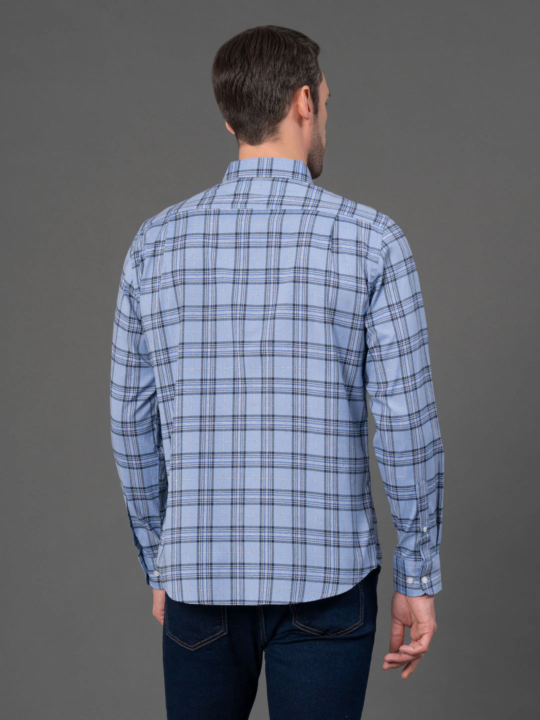 Light Blue Checked Shirt for Men - Image 3