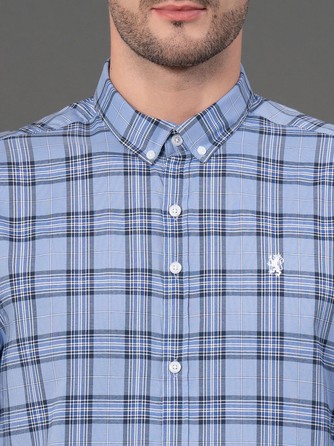 Light Blue Checked Shirt for Men - Image 4