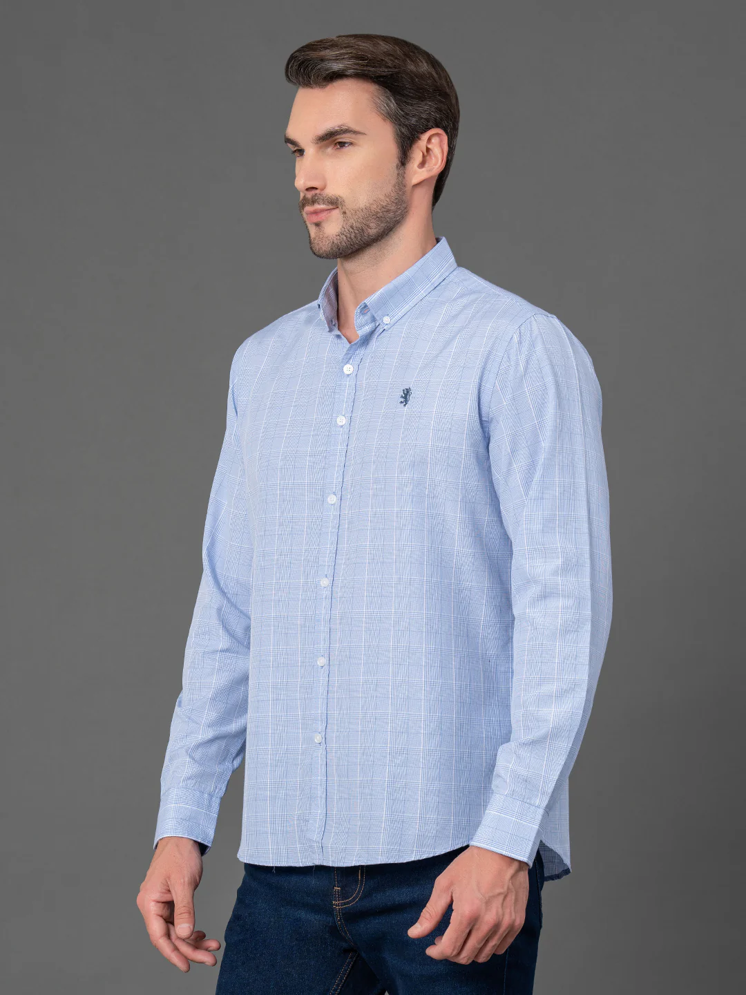 Light Blue Checked Shirt for Men - Image 2